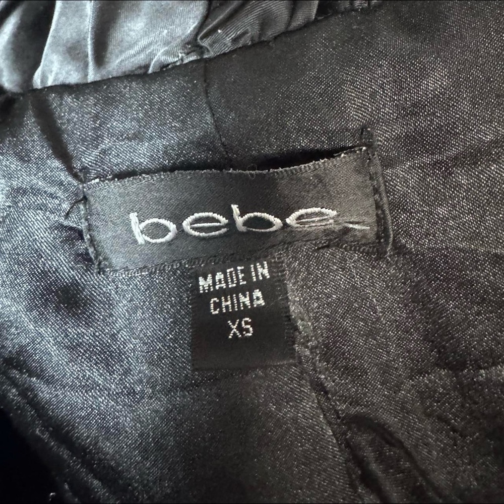 Bebe Vintage Y2K Black Satin Belted Long Coat - Picture 5 of 6